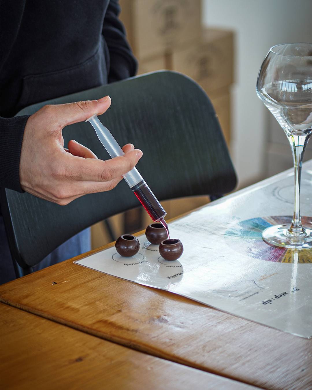 Wines and chocolate spheres (Saint-Emilion)