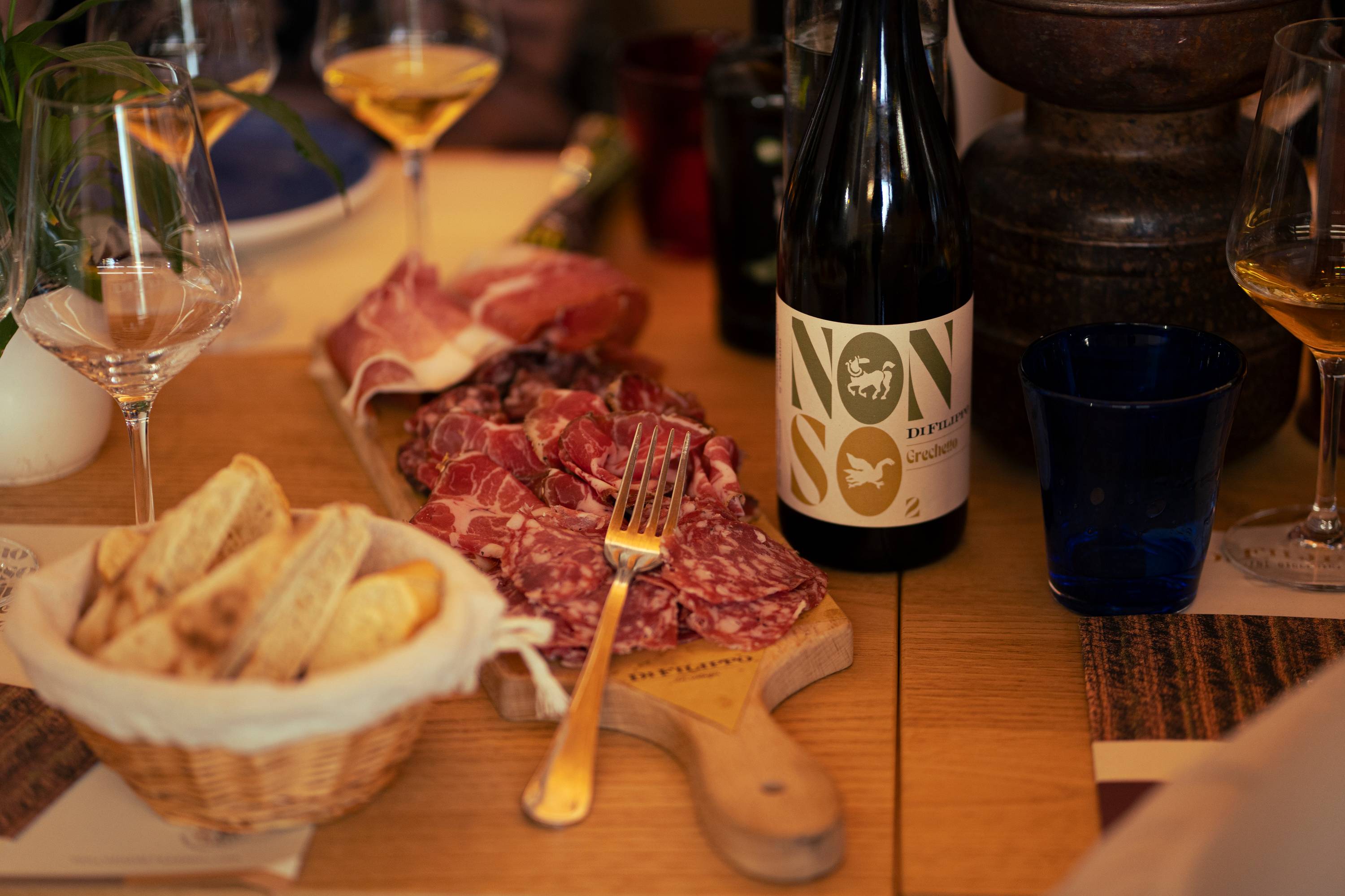 Wine tasting with a charcuterie board